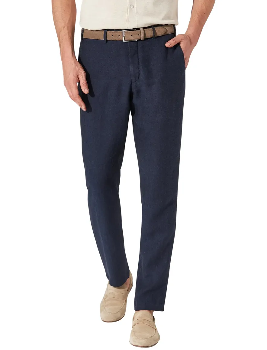 Hiltl Pantalon linnen donkerblauw effen