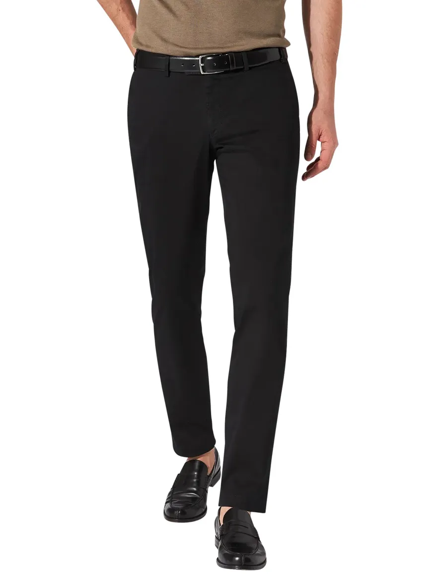 katoenen Hiltl Pantalon effen zwart normale fit flatfront