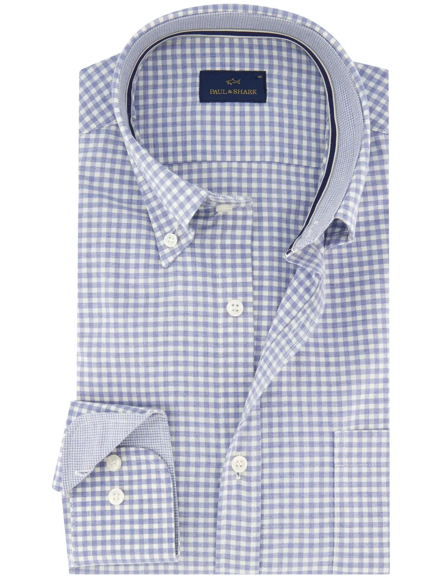 Paul & Shark overhemd blauw geruit met borstzak