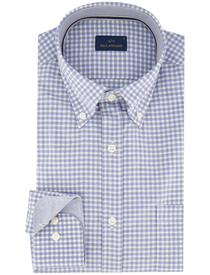 Paul & Shark overhemd blauw geruit met borstzak