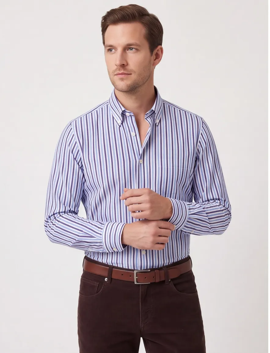 Paul & Shark overhemd blauw gestreept katoen wijde fit soft touch
