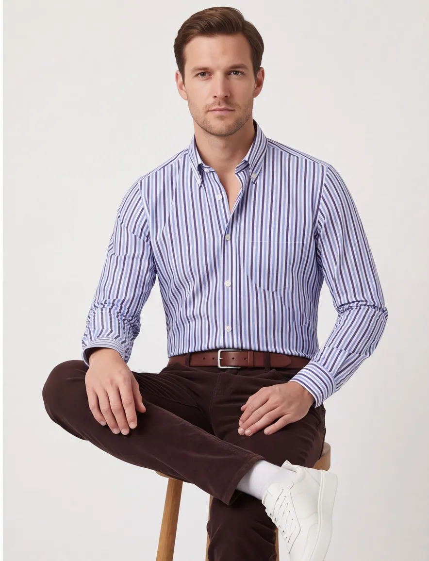 Paul & Shark overhemd blauw gestreept katoen wijde fit soft touch