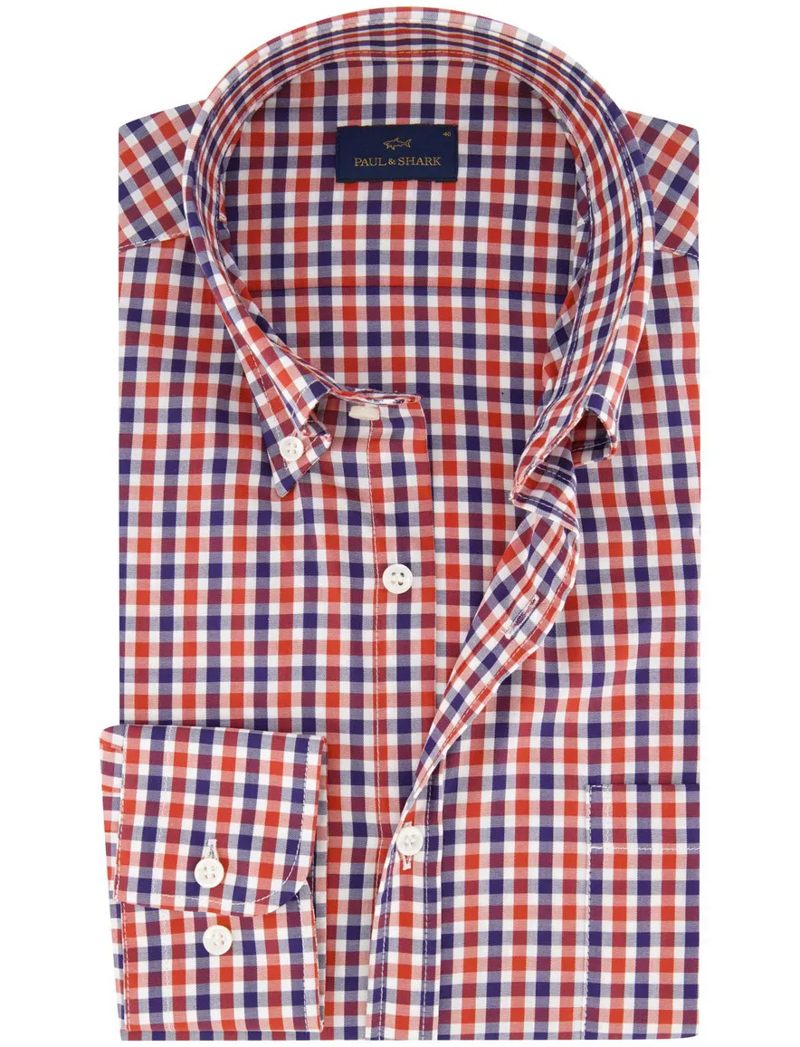 Paul & Shark overhemd rood blauw geruit