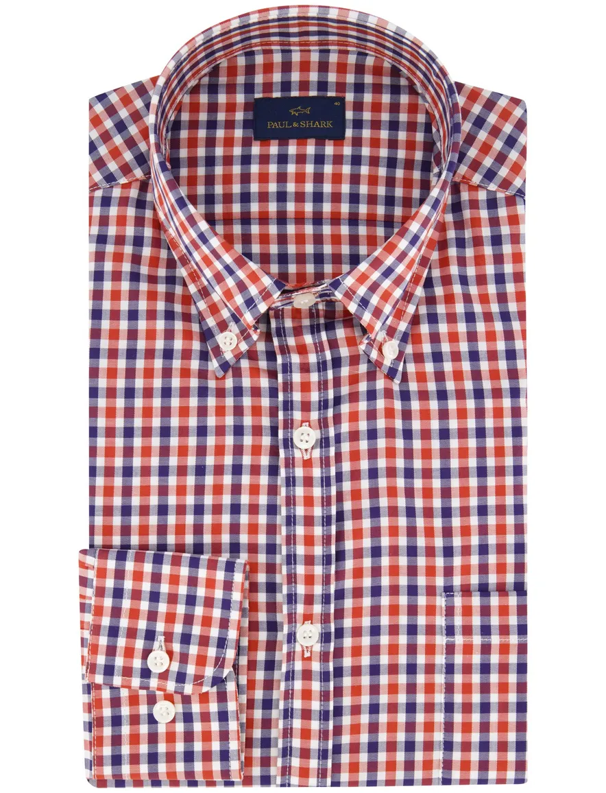 Paul & Shark overhemd rood blauw geruit