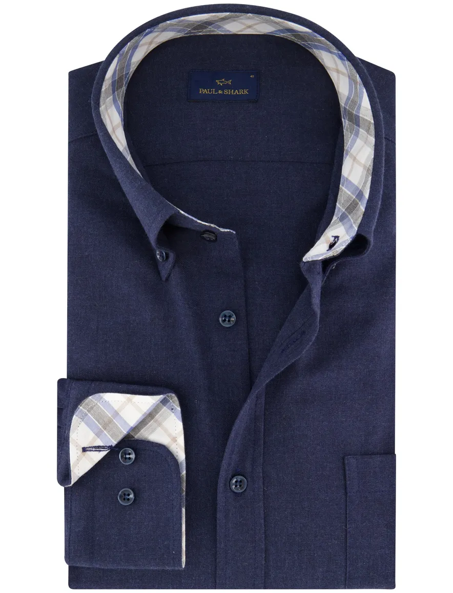 Paul & Shark overhemd effen donkerblauw katoen