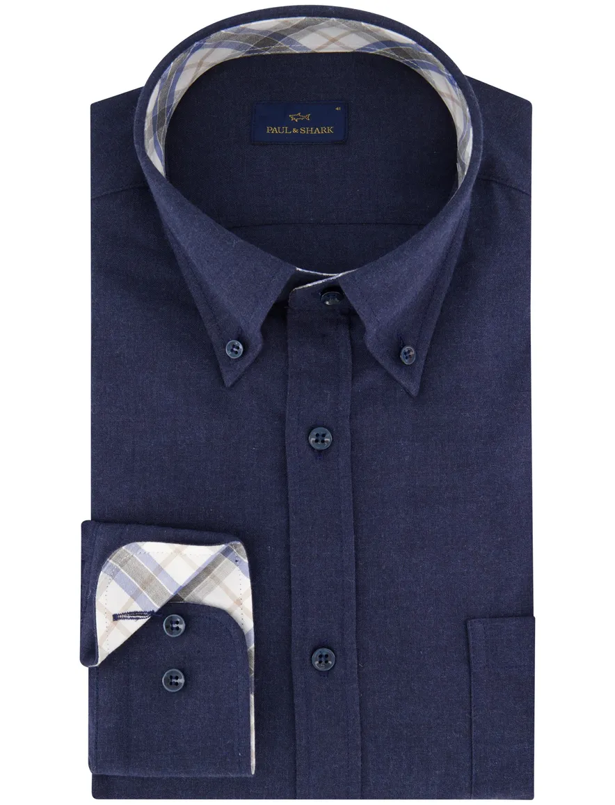 Paul & Shark overhemd effen donkerblauw katoen