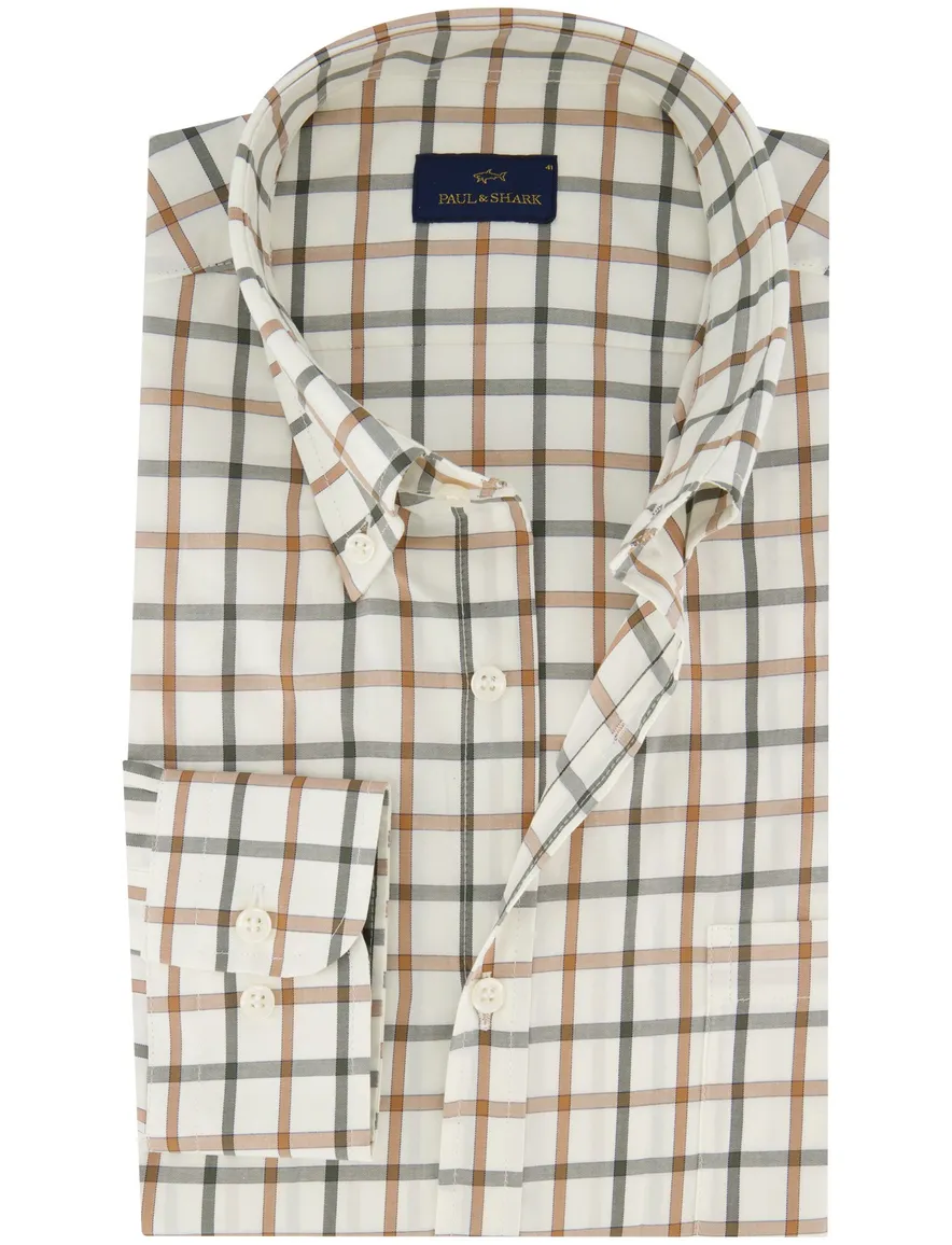 Paul & Shark overhemd creme geruit button-down