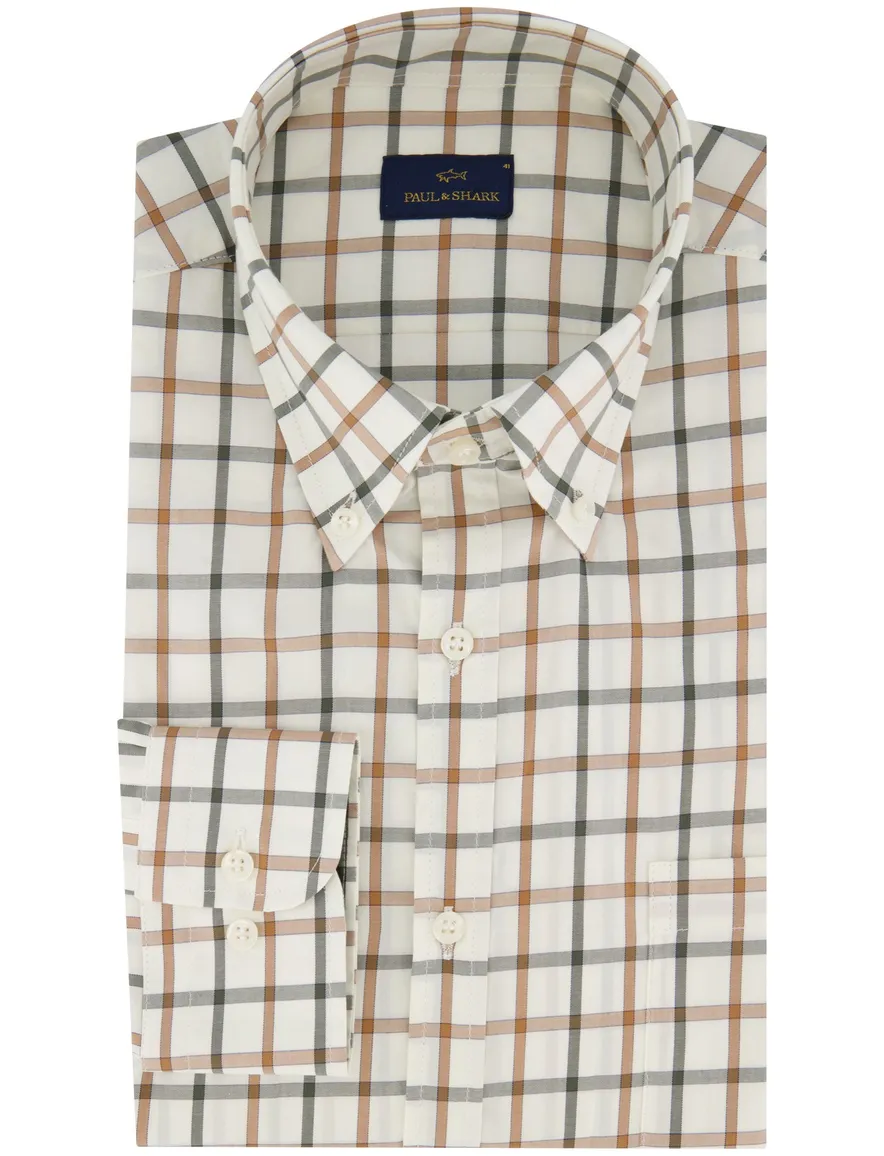 Paul & Shark overhemd creme geruit button-down