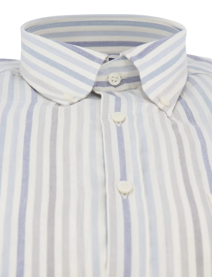 Paul & Shark overhemd blauw grijs gestreept katoen