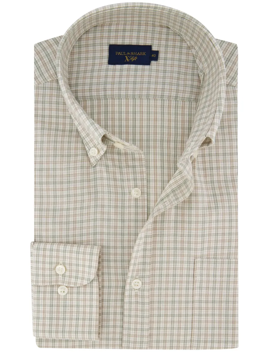 Paul & Shark overhemd beige groen geruit