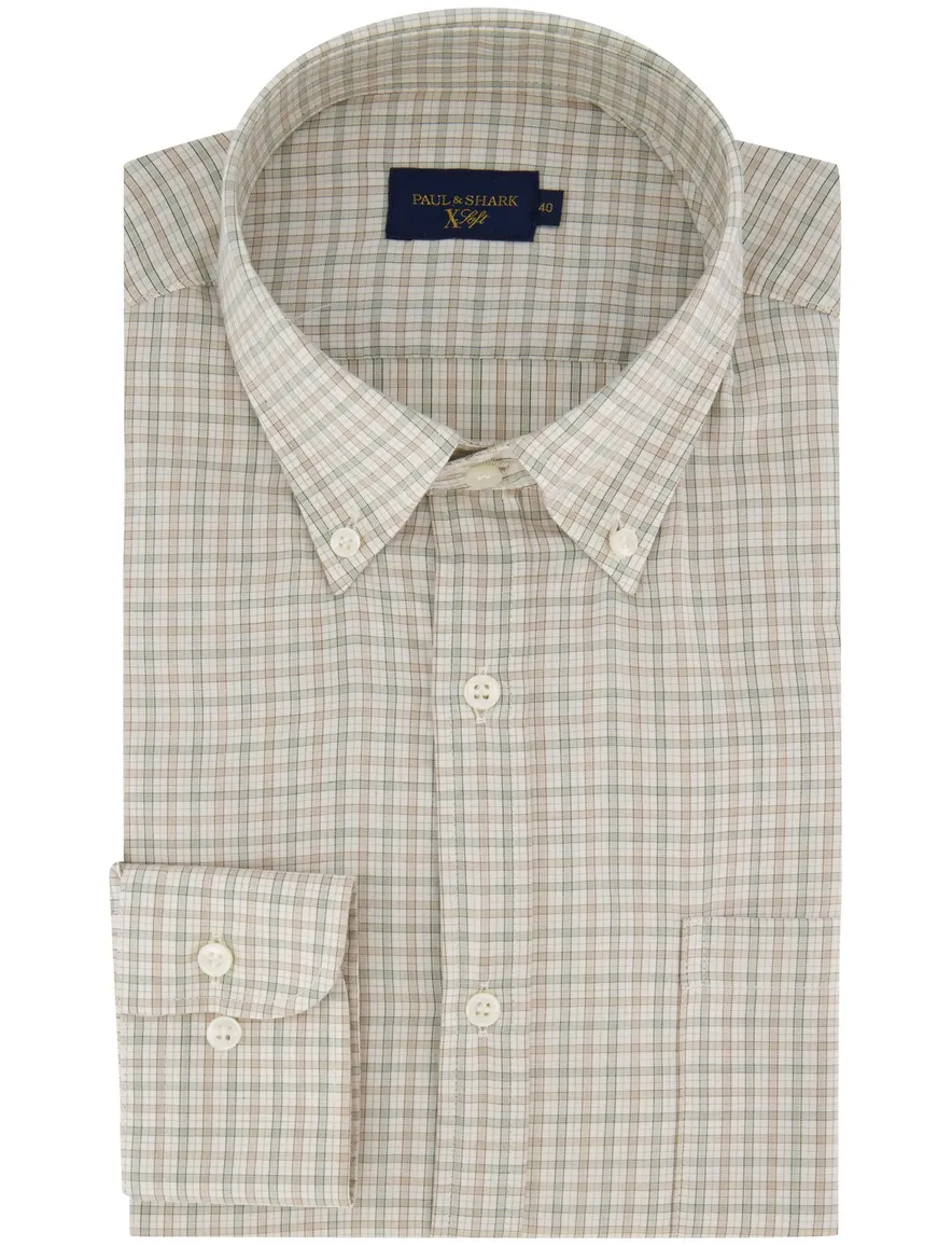 Paul & Shark overhemd beige groen geruit