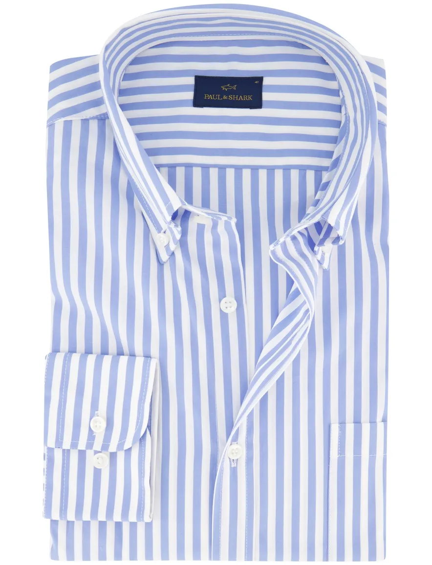 Paul & Shark overhemd blauw wit gestreept katoen wijde fit
