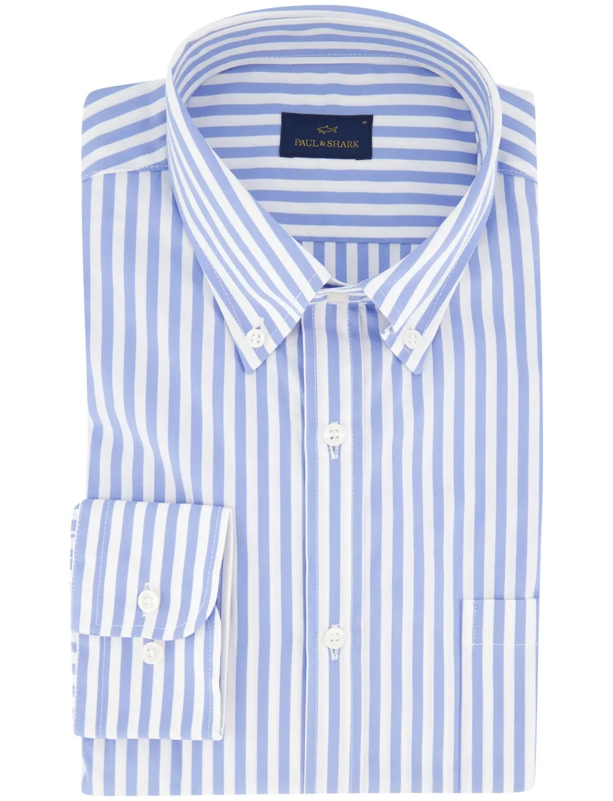 Paul & Shark overhemd blauw wit gestreept katoen wijde fit
