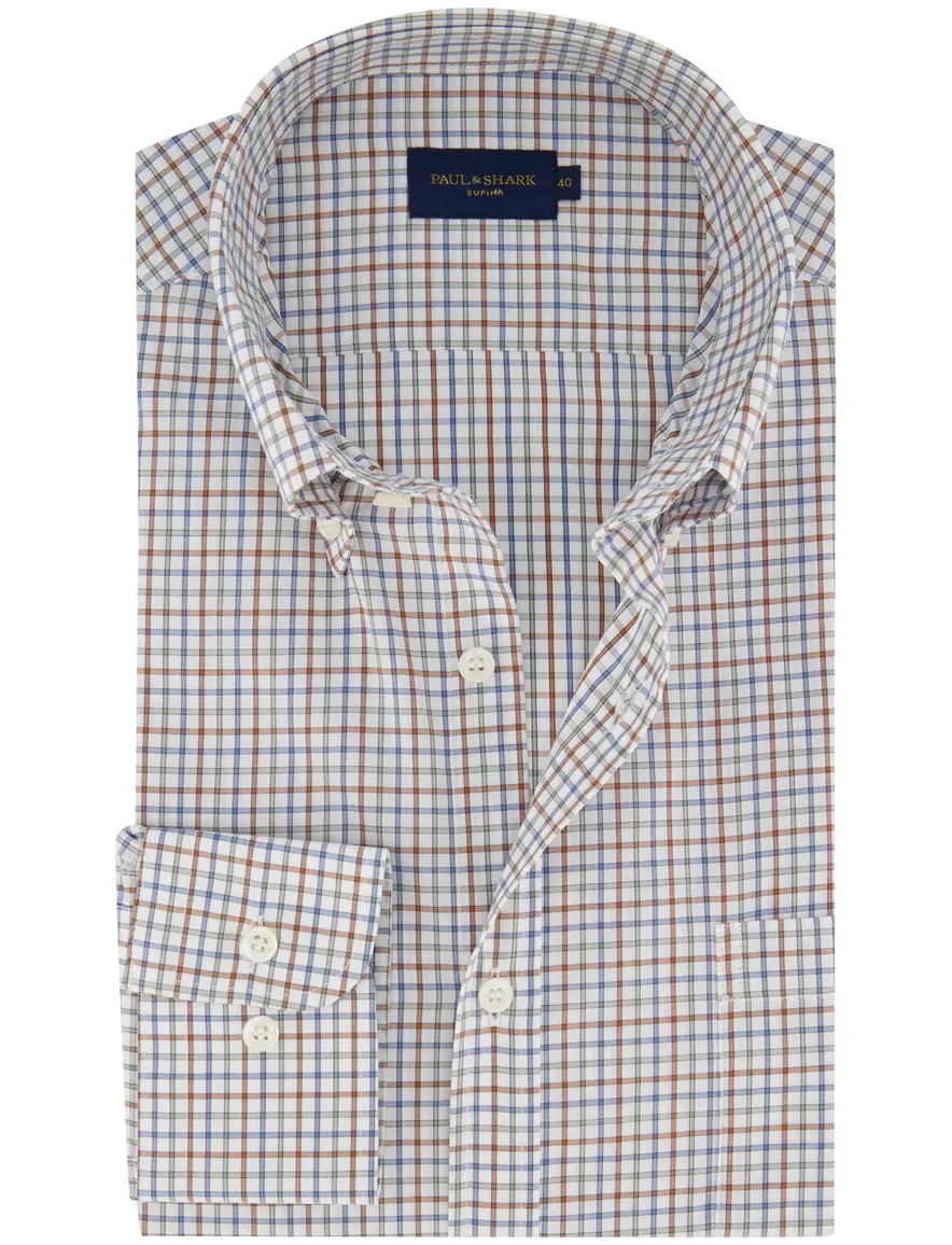 Paul & Shark overhemd blauw geruit katoen