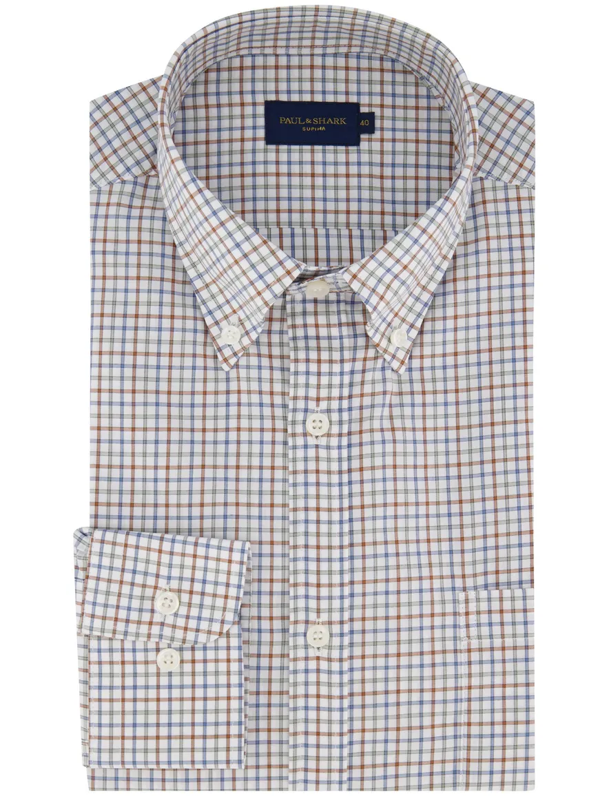 Paul & Shark overhemd blauw geruit katoen