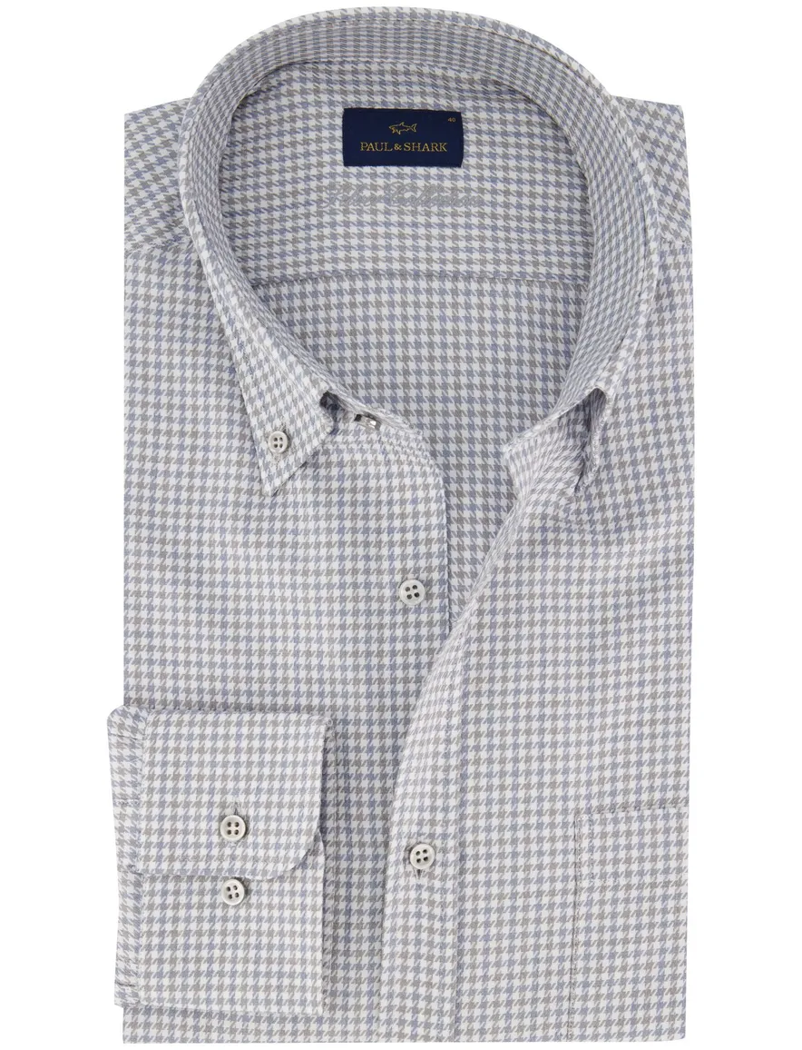 Paul & Shark overhemd blauw geprint button-down collar