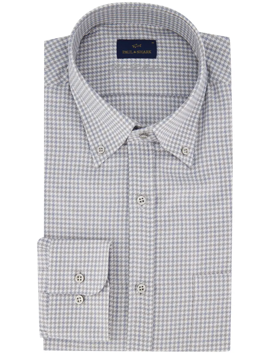 Paul & Shark overhemd blauw geprint button-down collar
