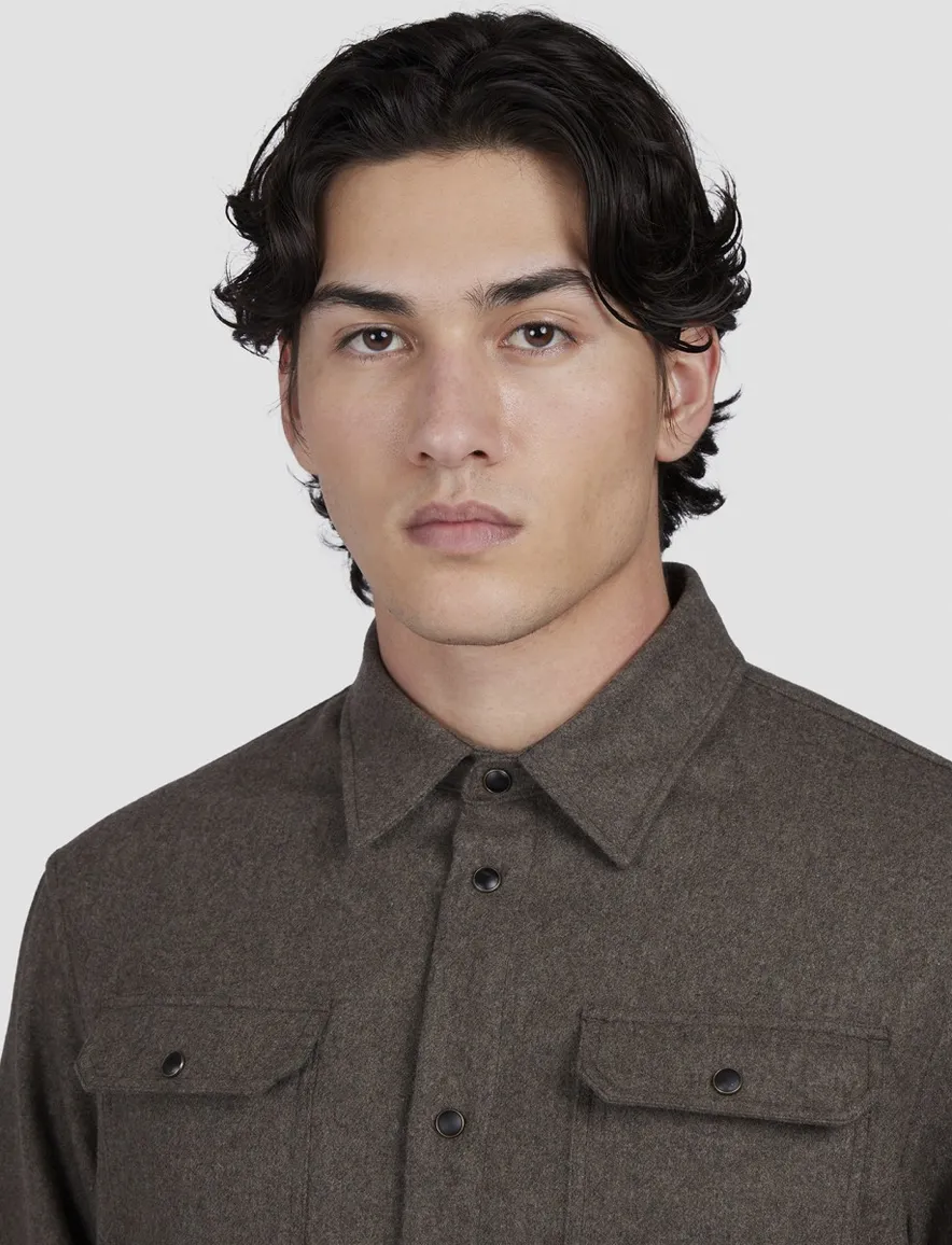 Paul & Shark overshirt bruin wol effen