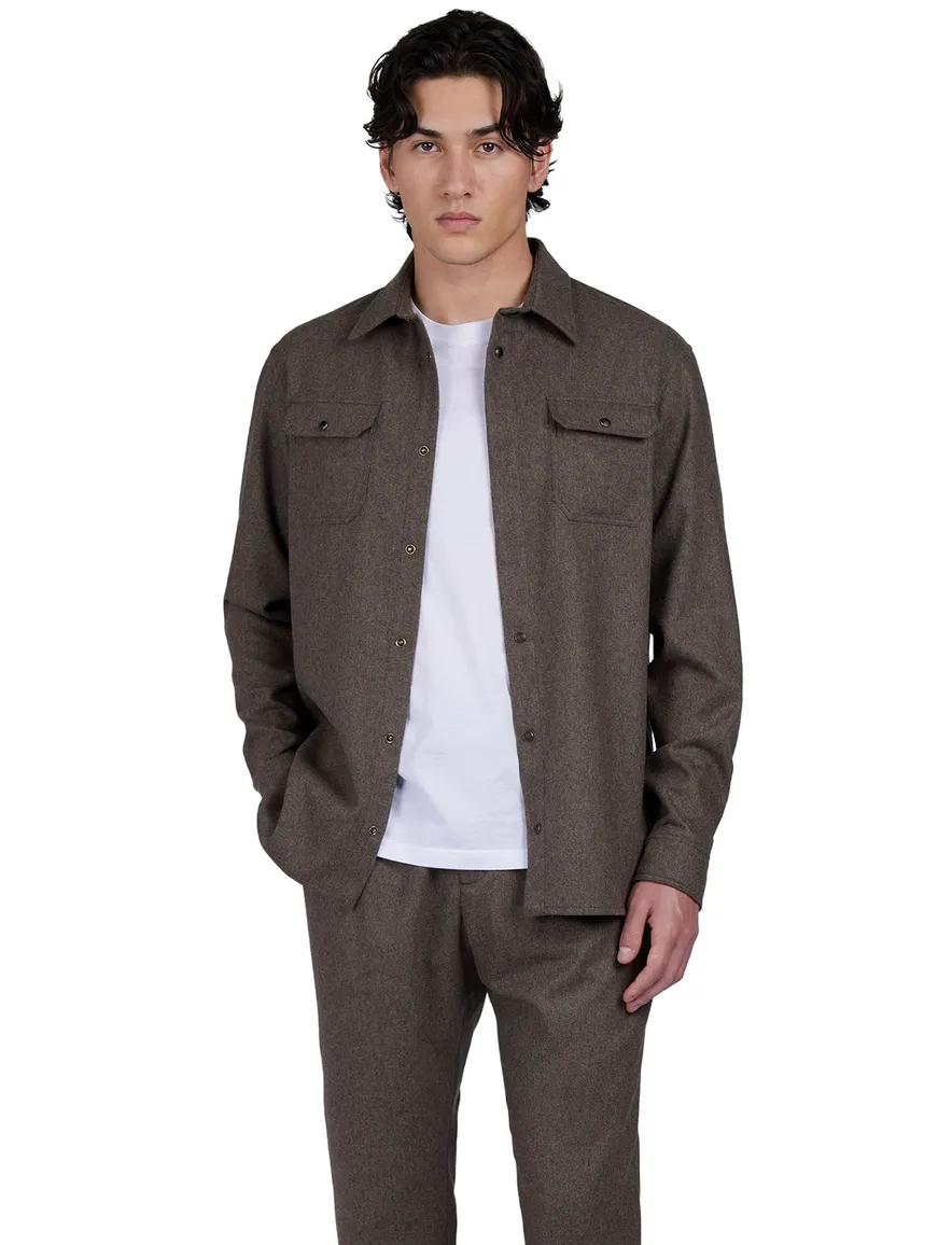 Paul & Shark overshirt bruin wol effen