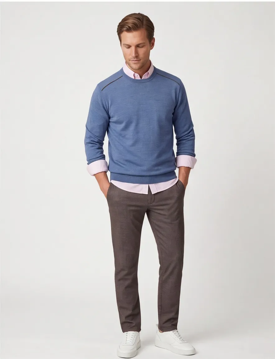 Paul & Shark trui ronde hals scheerwol blauw