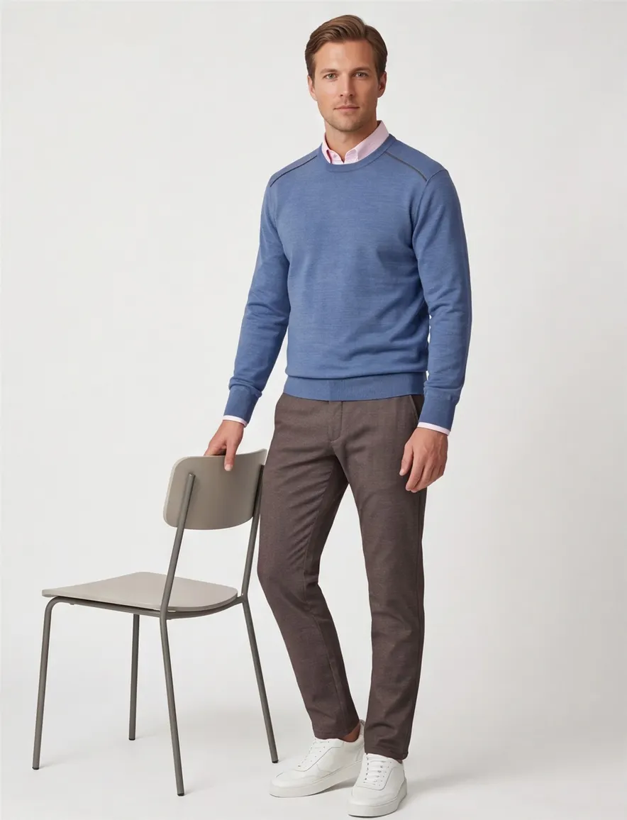 Paul & Shark trui ronde hals scheerwol blauw