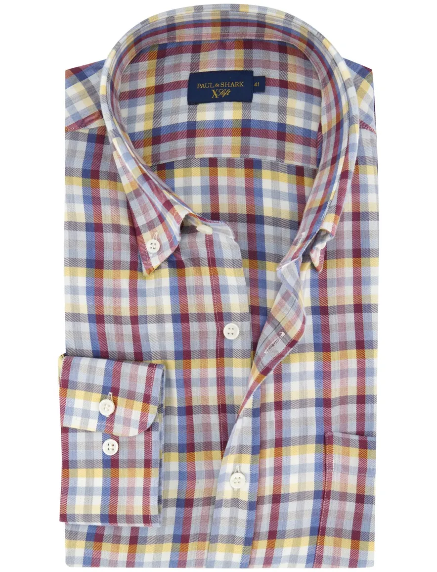 Paul & Shark overhemd geruit rood blauw katoen