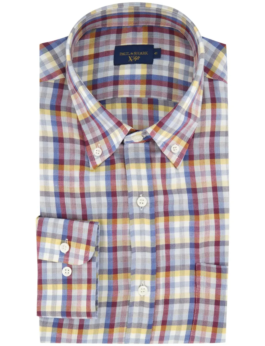 Paul & Shark overhemd geruit rood blauw katoen