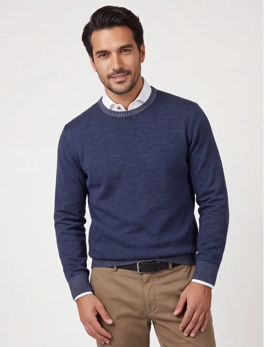 Paul & shark trui gemeleerd lamswol blauw wijde fit