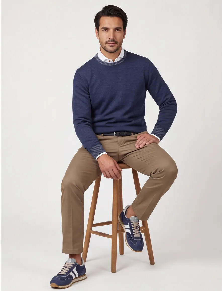Paul & shark trui gemeleerd lamswol blauw wijde fit