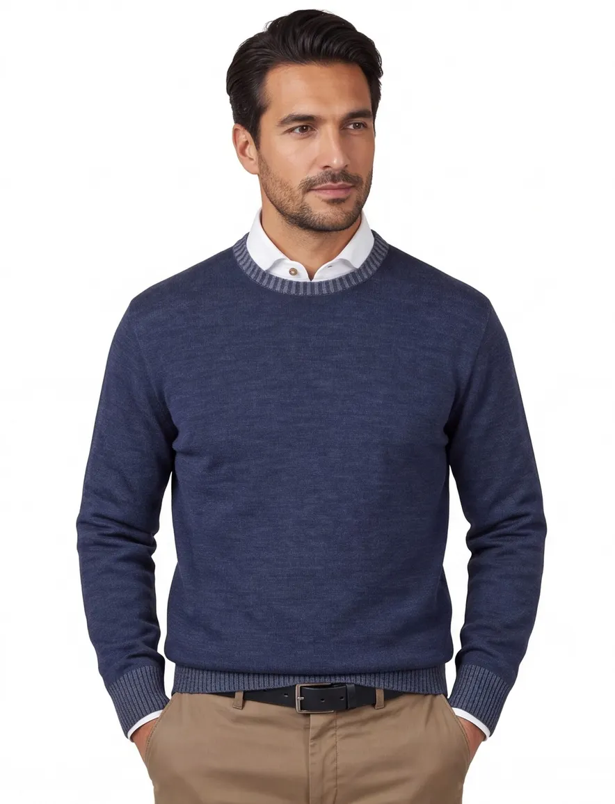 Paul & shark trui gemeleerd lamswol blauw wijde fit