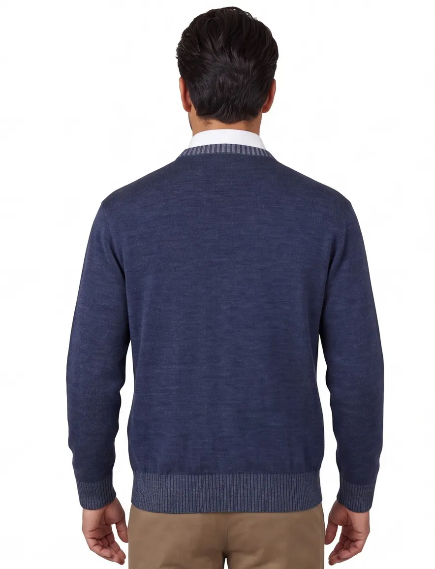 Paul & shark trui gemeleerd lamswol blauw wijde fit
