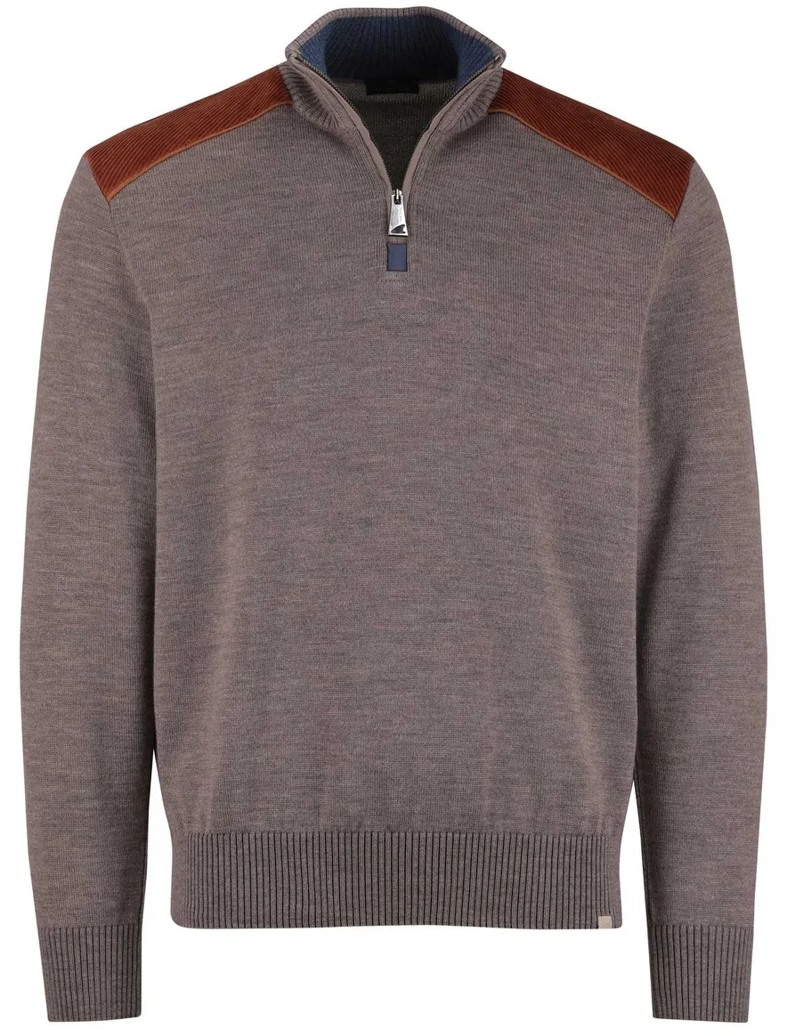 Paul & shark trui half zip lamswol bruin