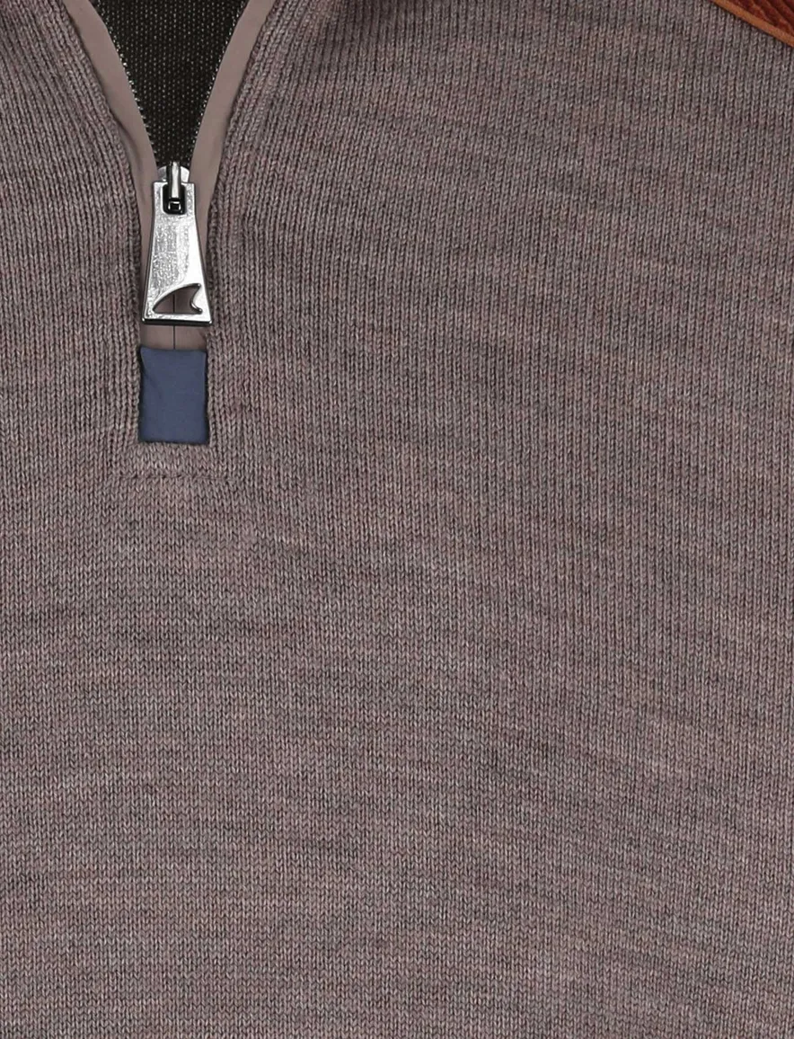 Paul & shark trui half zip lamswol bruin