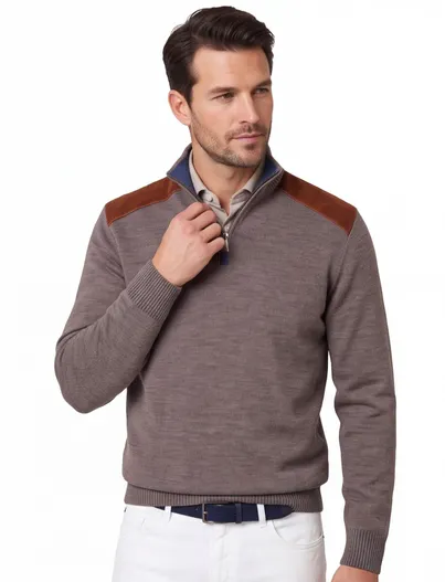 Paul & Shark Paul & shark trui half zip lamswol bruin