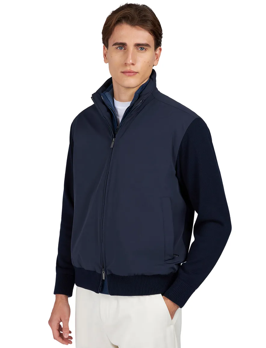 Paul & Shark tussenjas navy 4x4 Stretch hoge hals effen