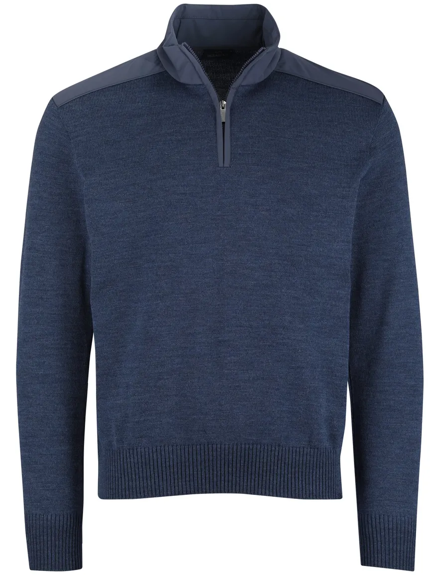 Paul & shark trui half zip gemeleerd effen blauw