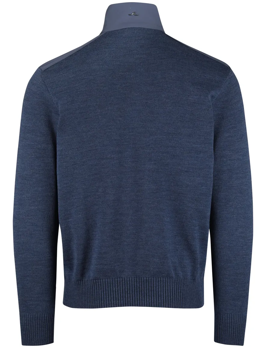 Paul & shark trui half zip gemeleerd effen blauw