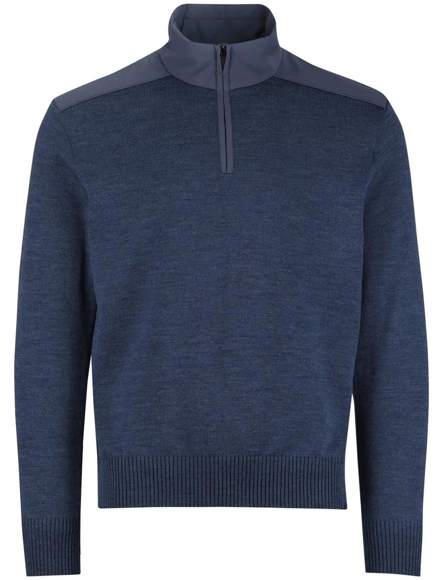 Paul & shark trui half zip gemeleerd effen blauw