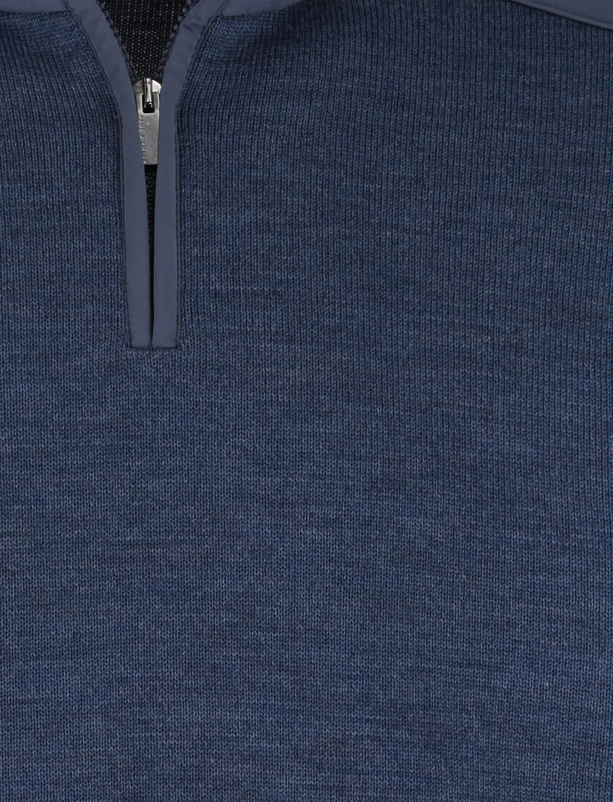 Paul & shark trui half zip gemeleerd effen blauw