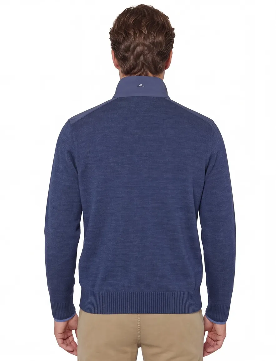 Paul & shark trui half zip gemeleerd effen blauw