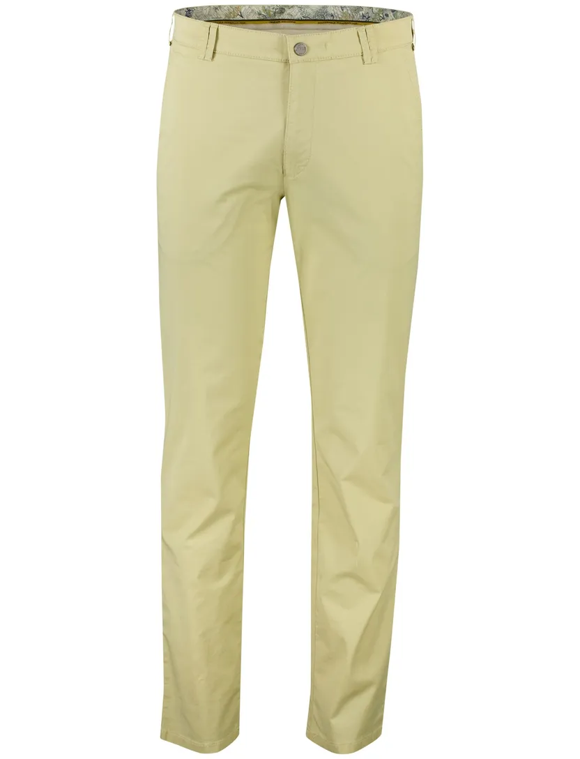 Meyer Rio Pantalon chino geel katoen perfect fit zonder omslag