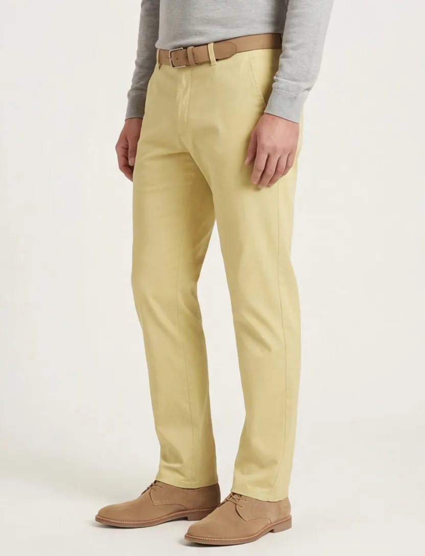 Meyer Rio Pantalon chino geel katoen perfect fit zonder omslag