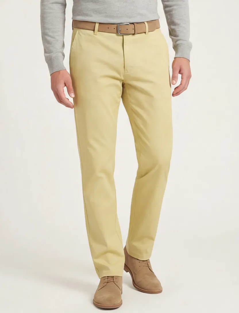 Meyer Rio Pantalon chino geel katoen perfect fit zonder omslag