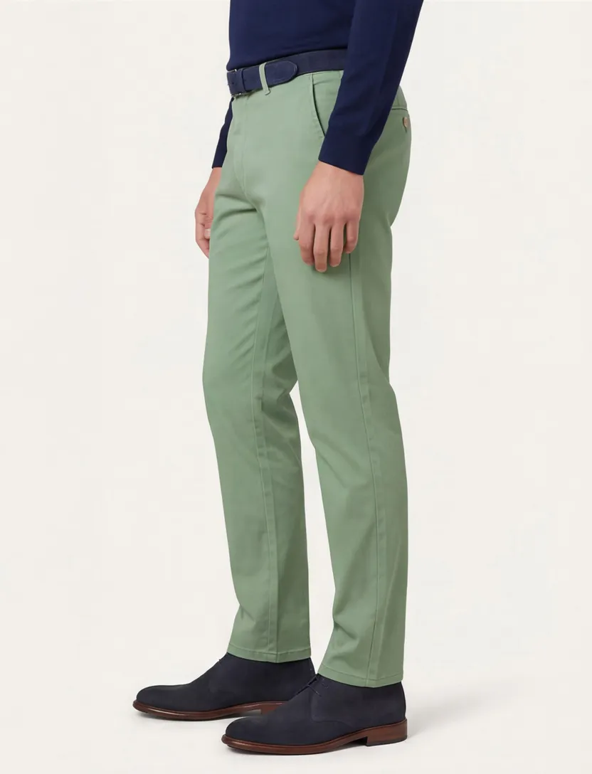 katoenen Meyer pantalon effen groen normale fit