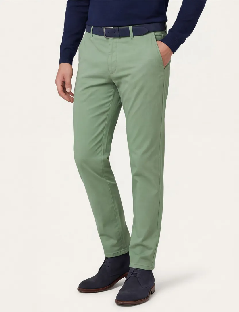 katoenen Meyer pantalon effen groen normale fit