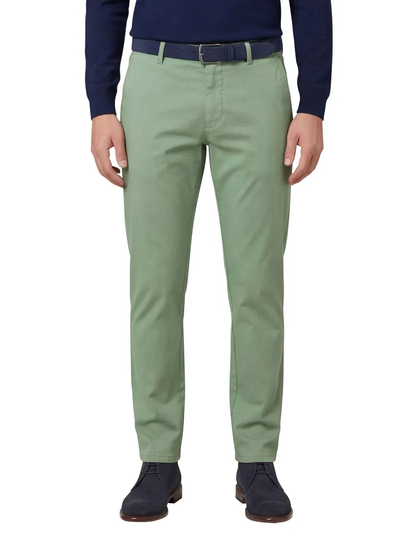 katoenen Meyer pantalon effen groen normale fit