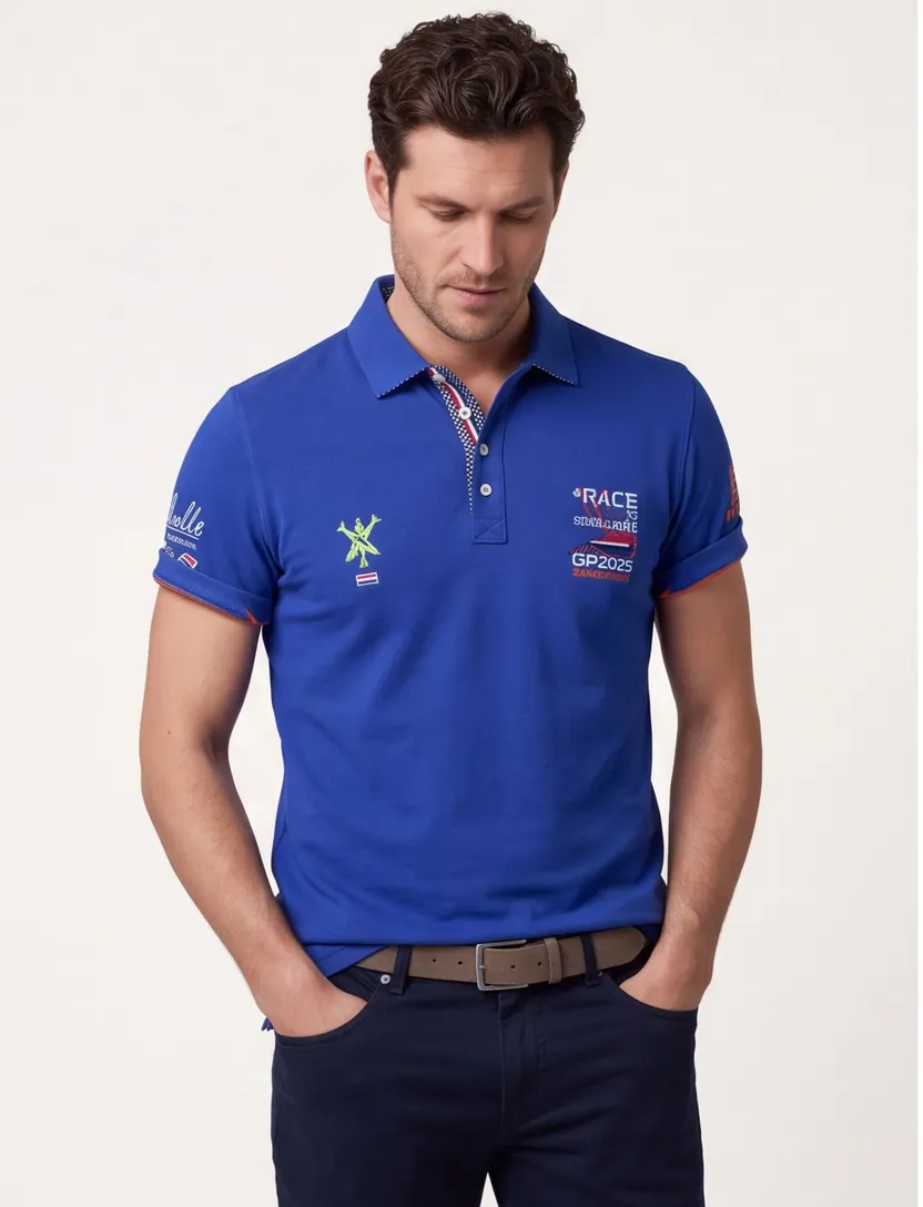Portofino Racepolo kobaltblauw korte mouw effen