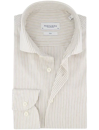 Profuomo Profuomo overhemd beige gestreept normale fit