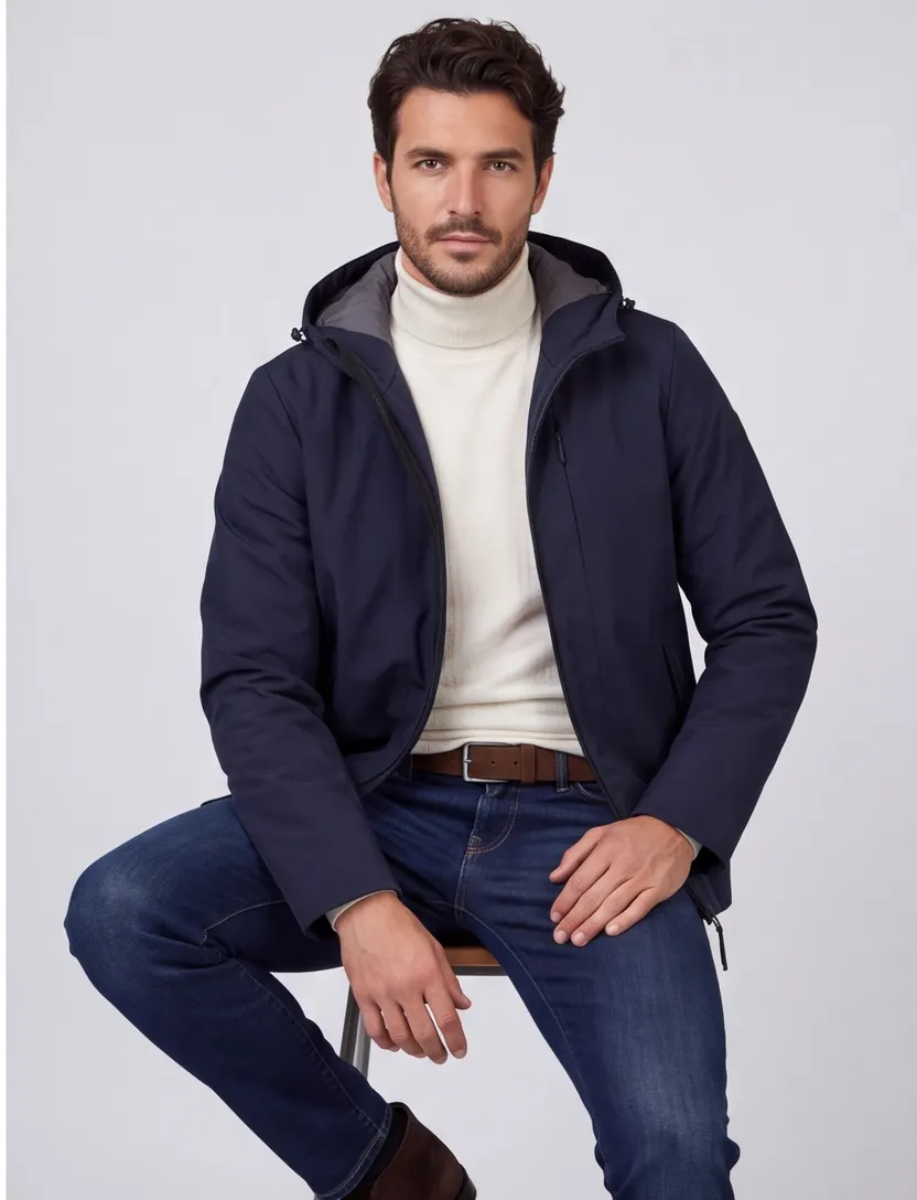 People of Shibuya jas donkerblauw waterafstotend met capuchon