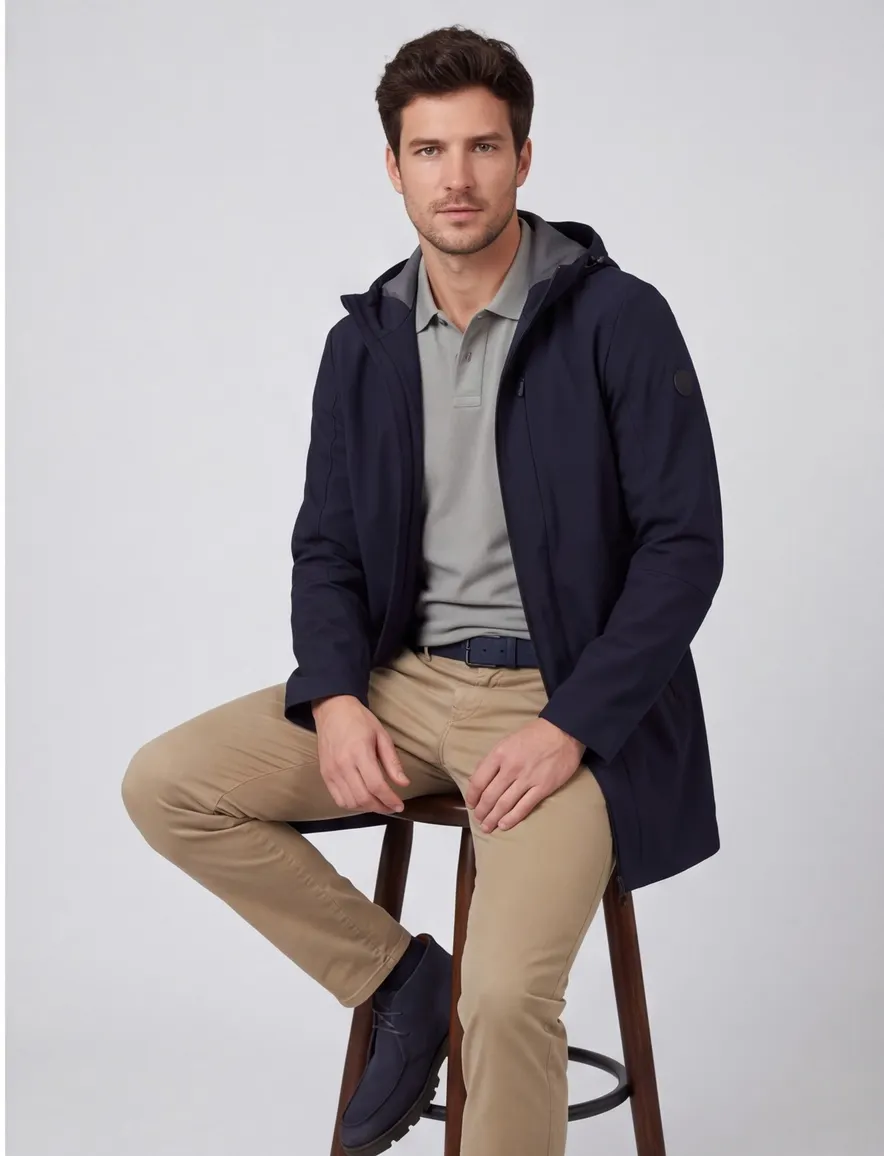People of Shibuya winterjas Haquro donkerblauw capuchon polyamide
